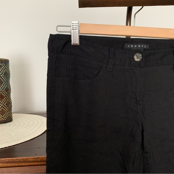 Theory Linen Blend Black Cropped Pants, Size 6 - Picture 4 of 10